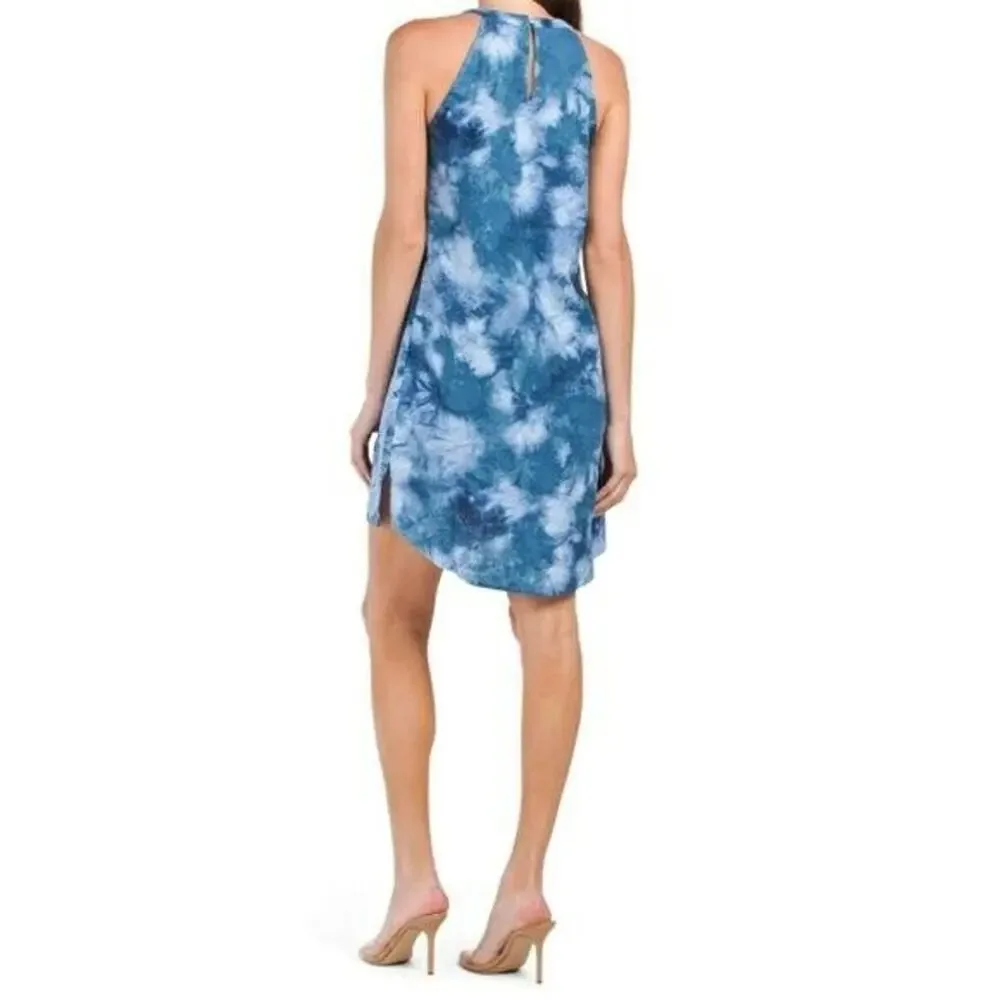 NWT Cynthia Rowley Women's Linen Tie Dye Print Hi-Low Hem Halter Mini Dress